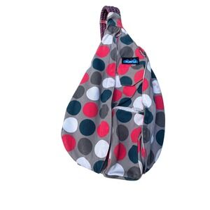Kavu Rope Bag Polka Dot Canvas Sling Backpack Crossbody Grey Pink White